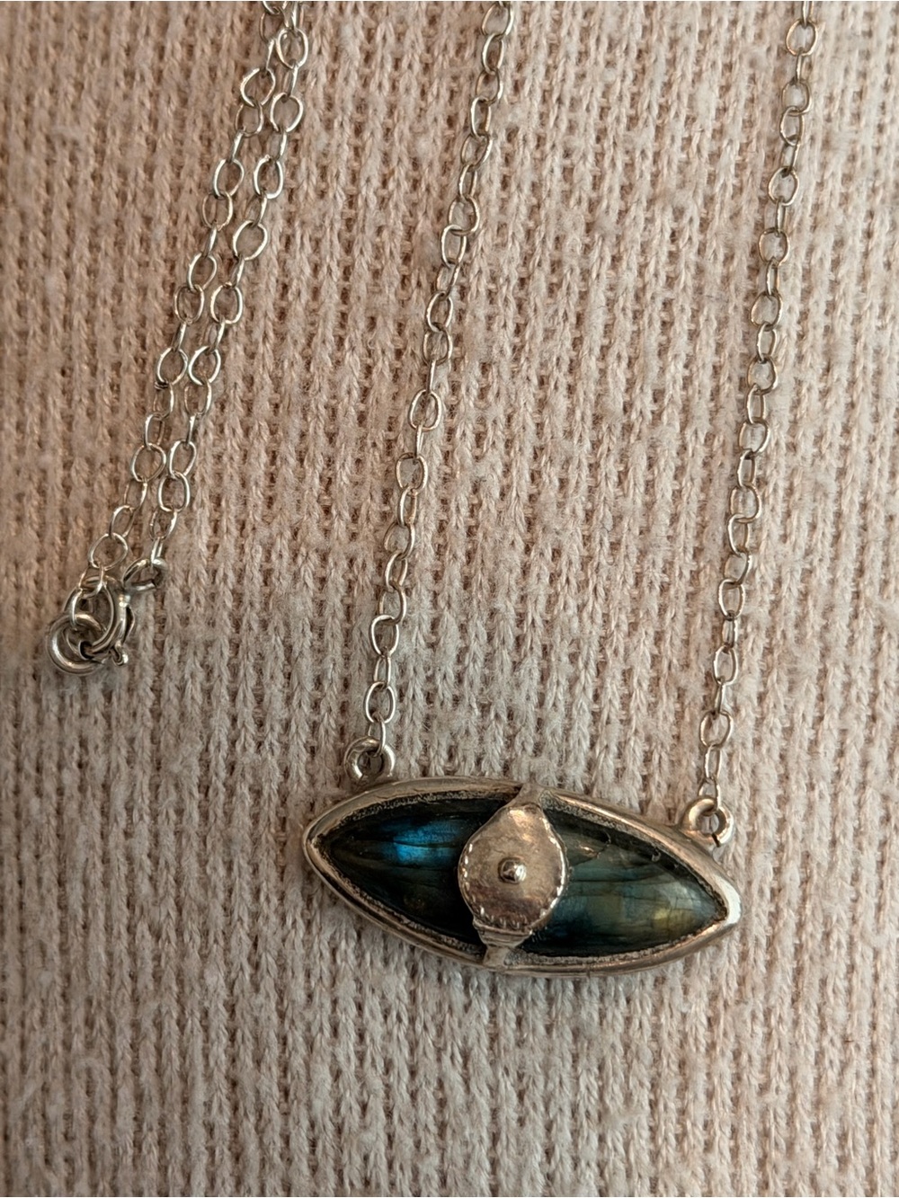 Genuine Labradorite Sterling Silver Evil Eye Necklace